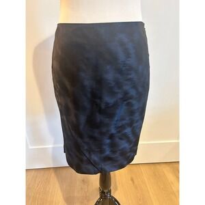 Ann Taylor Navy Satin Jacquard Pencil‎ Skirt Women Size 6 Pleated Knee Length